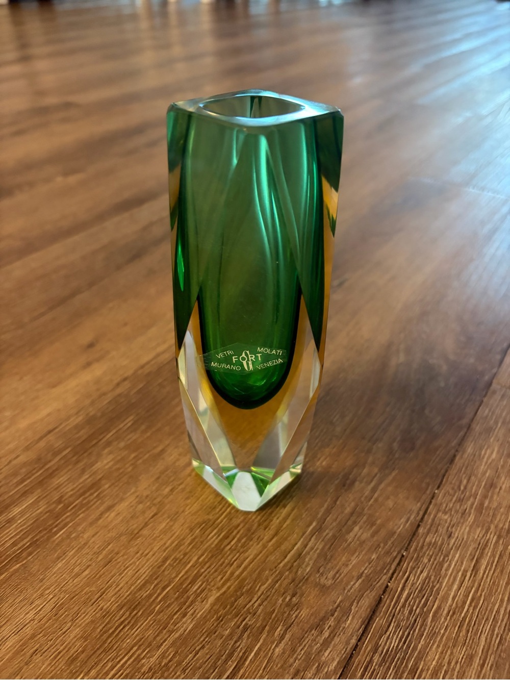 Ventri Molati murano Green Faceted Sommerso Art Glass Vase